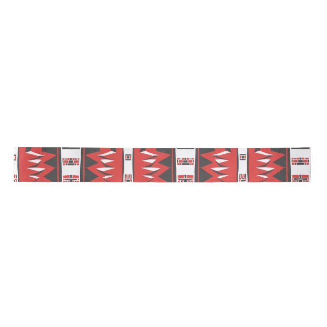 Mazipoodles Afrofuturist Pattern - Scarlet Gray  Satin Ribbon (Front)