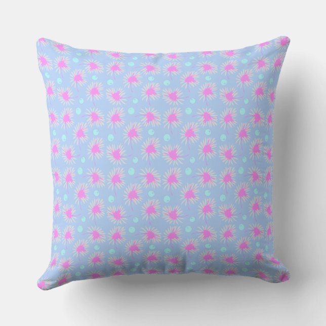 Mazipoodles Bold Daisies: Blue Fuchsia Turquoise 2 Throw Pillow (Back)