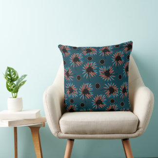 Mazipoodles Bold Daisies - Dark Teal Black Coral Throw Pillow