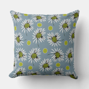 Mazipoodles Bold Daisies - Dusty Blue Grey Avocado Throw Pillow