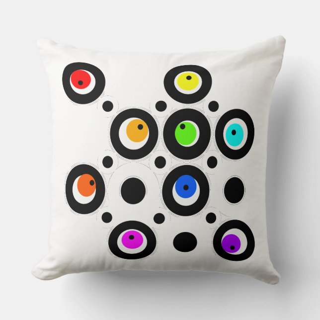 Mazipoodles Circles And Dots Pattern Rainbow Black Throw Pillow (Front)