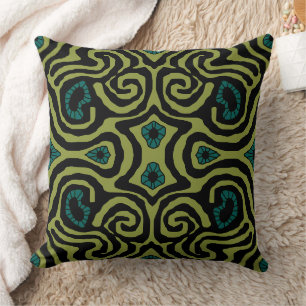 Mazipoodles Crazy Maze - Olive Black Teal Throw Pillow