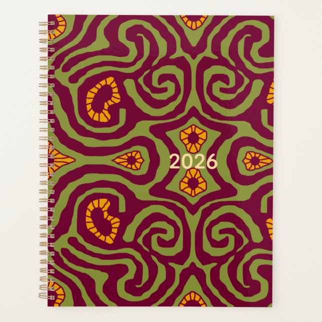 Mazipoodles Crazy Maze - Olive Burgundy Gold Planner (Front)
