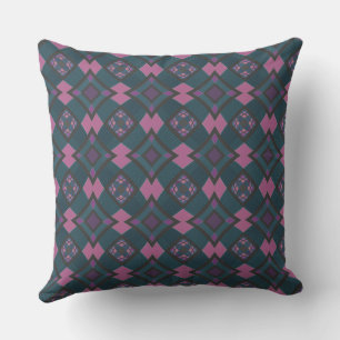 Mazipoodles Diamond Cross Plaid - Dusty Teal Pink Throw Pillow