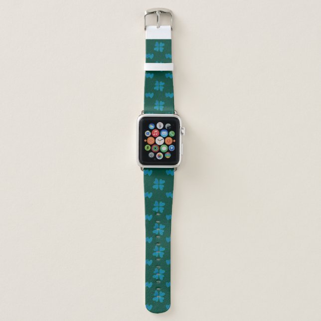 Mazipoodles Dusty Blue Hearts On Dark Green Apple Watch Band (Front)