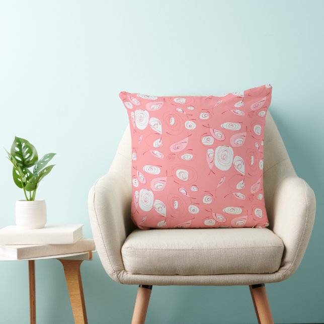 Mazipoodles Fish Roses Blush Pink White Throw Pillow (Chair)