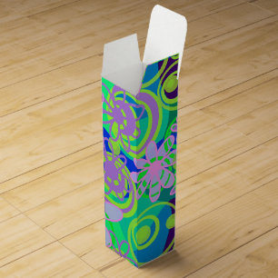 Mazipoodles Floral Bubbles Multi Blue Green Purple Wine Box