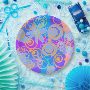Mazipoodles Floral Bubbles Multi Blue Orange Blue Paper Plates