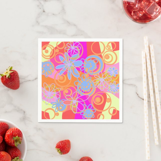 Mazipoodles Floral Bubbles Multi Pink Orange Blue Napkins (Insitu)