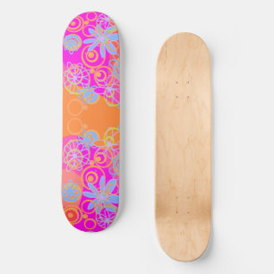 Mazipoodles Floral Bubbles Multi Pink Orange Blue Skateboard