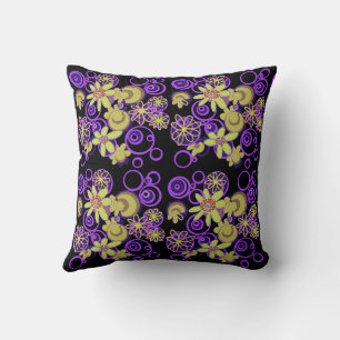 Mazipoodles Floral Bubbles - Purple Olive Black Throw Pillow