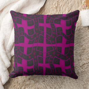 Mazipoodles Floral Love Hearts Check Black Magenta Throw Pillow