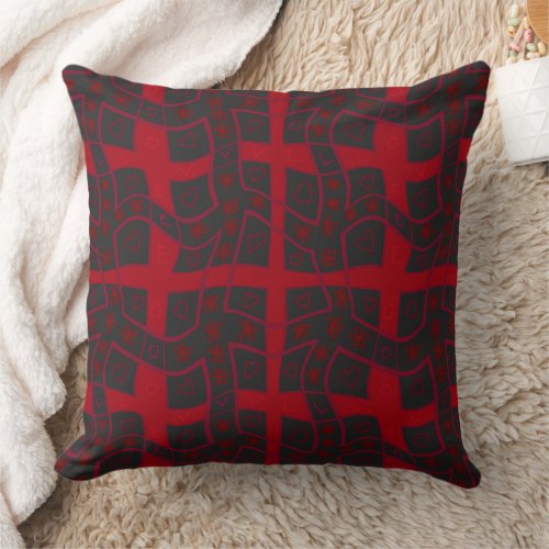 Mazipoodles Floral Love Hearts Check _ Black Red Throw Pillow