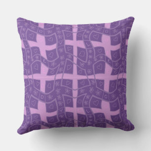 Mazipoodles Floral Love Hearts Check Mauve Purple Throw Pillow