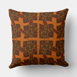 Mazipoodles Floral Love Hearts Check Rustic Brown  Throw Pillow