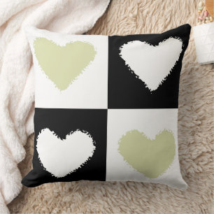 Mazipoodles Hearts Abstraction Pastel Olive Green  Throw Pillow