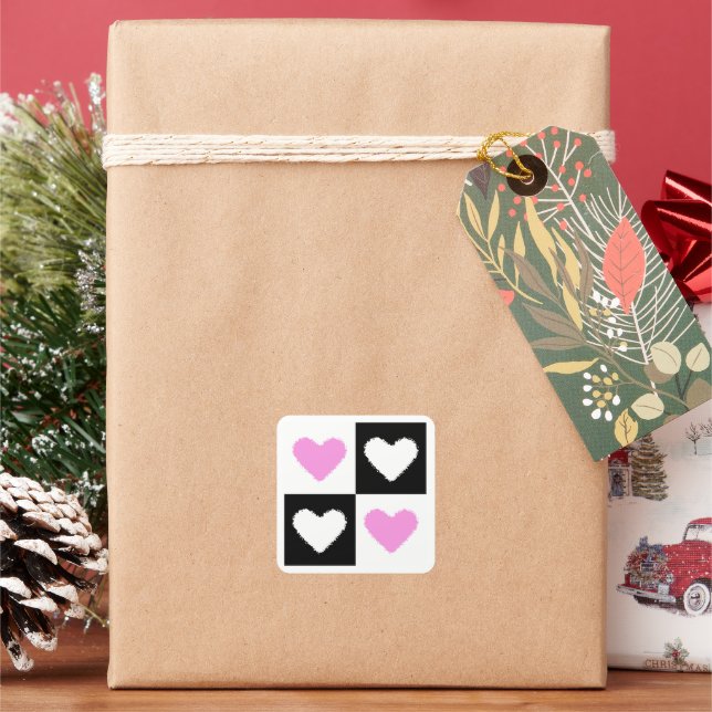 Mazipoodles Hearts Abstraction Pink Square Sticker (Holiday)