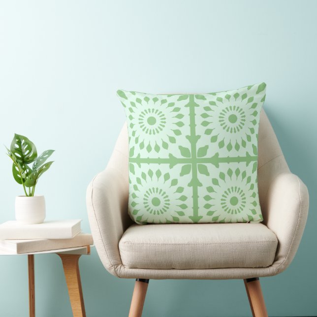 Mazipoodles Kaleidoscope Wheel A Pastel Green Mint Throw Pillow (Chair)