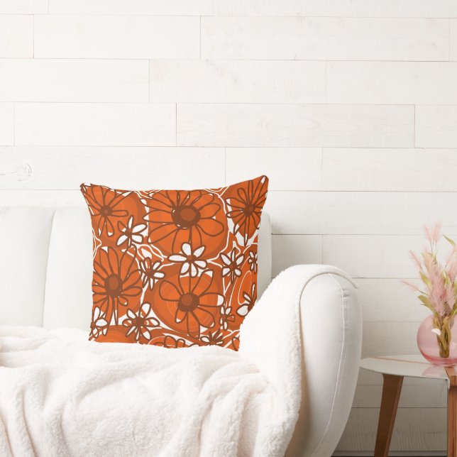 Mazipoodles Love Flowers - Burnt Orange Brown Throw Pillow (Couch)