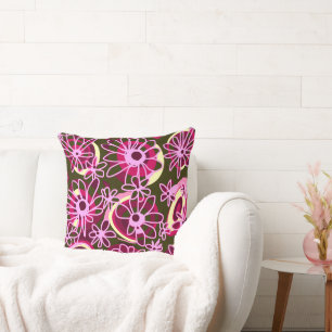 Mazipoodles Love Flowers - Green Magenta Pink 2 Throw Pillow
