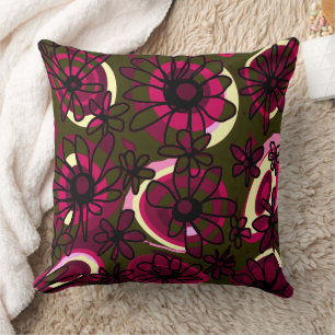 Mazipoodles Love Flowers - Green Magenta Pink 4 Throw Pillow