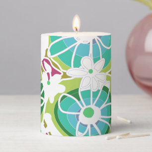 Mazipoodles Love Flowers - Green Teal Purple White Pillar Candle