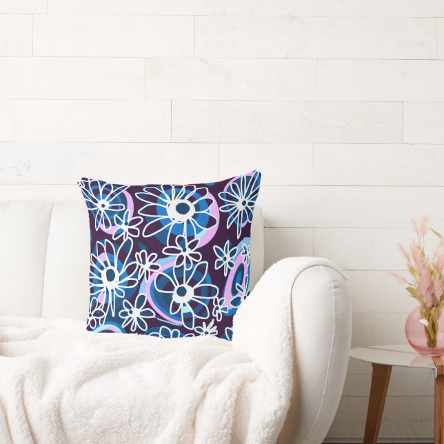 Mazipoodles Love Flowers - Indigo Blue Lilac White Throw Pillow (Couch)