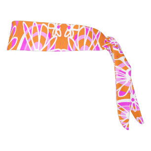 Mazipoodles Love Flowers - Orange Pink White Tie Headband