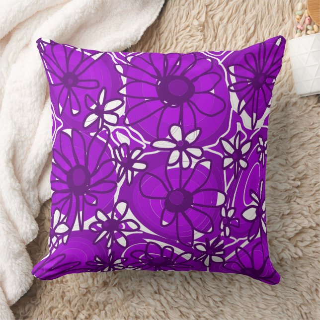 Mazipoodles Love Flowers - Purple White Throw Pillow (Blanket)