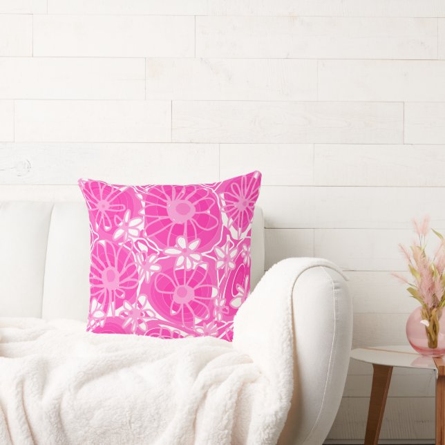 Mazipoodles Love Flowers - White Pink Too Throw Pillow (Couch)