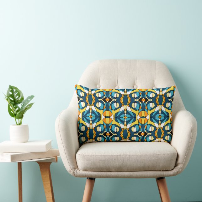 Mazipoodles Neuro Art - Blue Yellow Orange Lumbar Pillow (Chair)