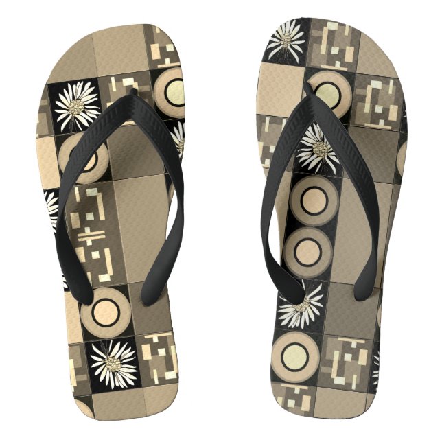 Mazipoodles Patchwork Quilt 2 Sepia Flip Flops (Footbed)