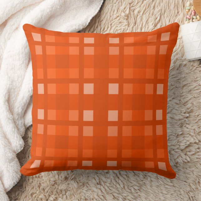 Mazipoodles Pixel Plaid New - Burnt Orange  Throw Pillow (Blanket)