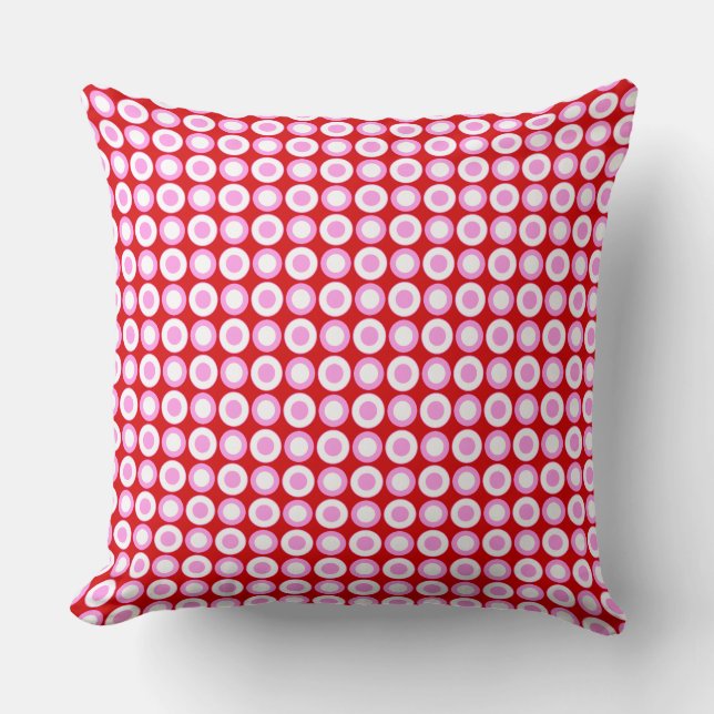 Mazipoodles Polka Dot Donuts - Red Pink Throw Pillow (Front)