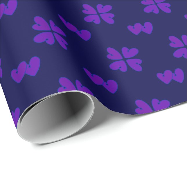 Mazipoodles Purple Hearts On Indigo Wrapping Paper (Roll Corner)