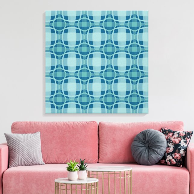 Mazipoodles Square Circle Plaid Baby Blue Canvas Print (Insitu(LivingRoom))
