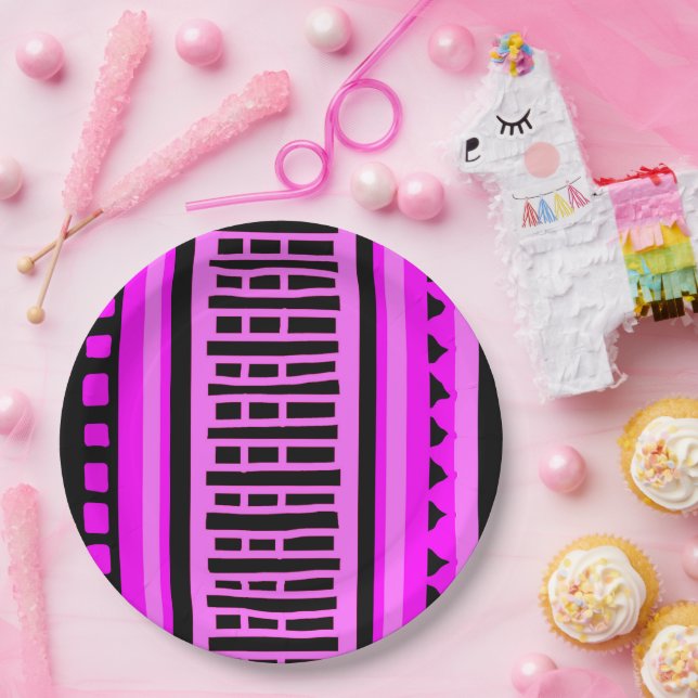 MAZIPOODLES Striped Ribbed Knitting Pattern 001 B  Paper Plates (Party)