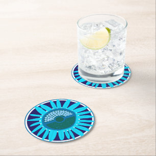 Mazipoodles Sunflower Sunshine: Blue 1 Round Paper Coaster
