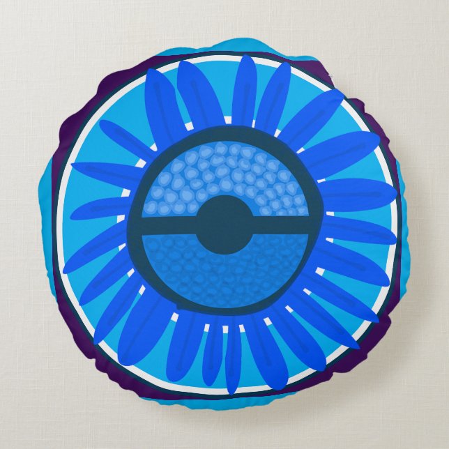 Mazipoodles Sunflower Sunshine: Blue 6 Round Pillow (Back)