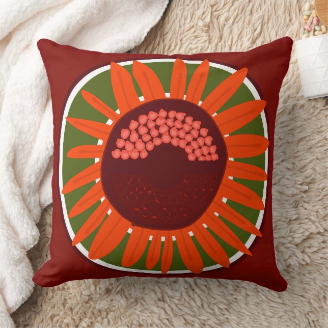 Mazipoodles Sunflower Sunshine: Brown Green Orange Throw Pillow (Blanket)