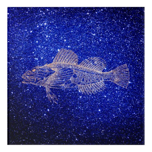 Mazola Deep Sea Fishes Blue Navy Rose Gold Blush Acrylic Print