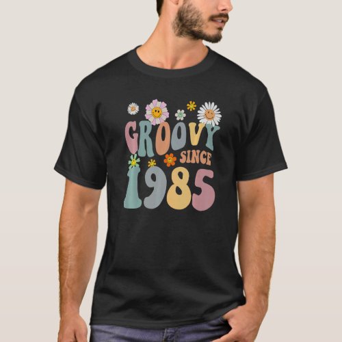 Mb Groovy Since 1985 Retro Hippie Flower 37th Birt T_Shirt