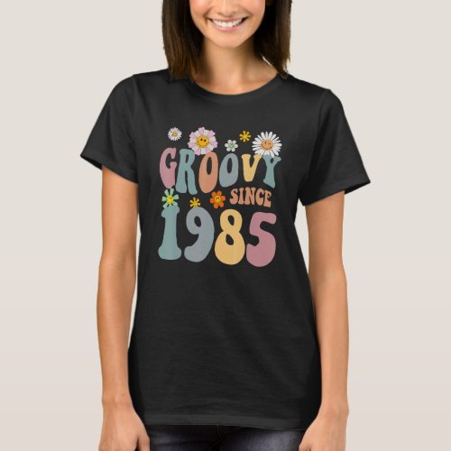 Mb Groovy Since 1985 Retro Hippie Flower 37th Birt T_Shirt