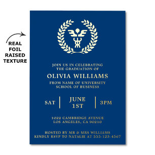 MBA Business Grad Navy Gold Graduation Party  Foil Invitation