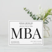 MBA degree Black White Graduation Party Invitation (Standing Front)