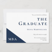 MBA Degree Blue White Graduation Party Invitation (Front)