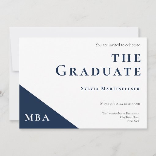 MBA Degree Blue White Graduation Party Invitation | Zazzle