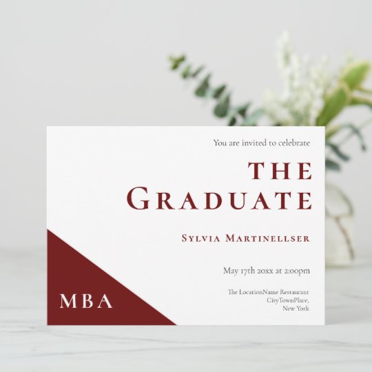 MBA Degree Burgundy White Graduation Party Invitation