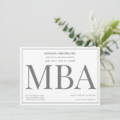 MBA degree Gray White Graduation Party Invitation (Standing Front)