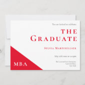 MBA Degree Red White Graduation Party Invitation (Front)